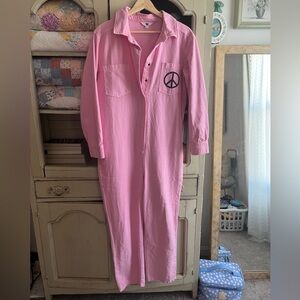 Ascot & Hart Pink Jumpsuit with Peace Sign sz M